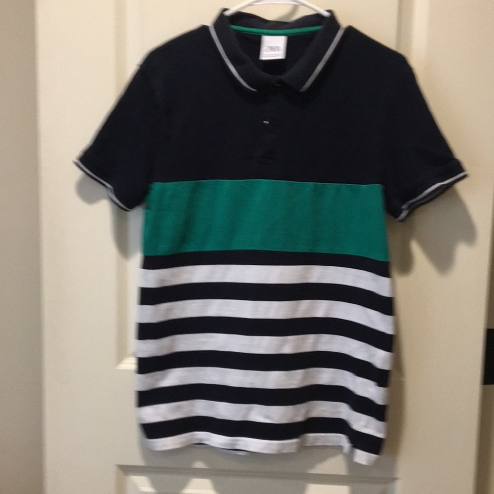 ZARA men’s 1/4 button stripe polo collar short sleeve shirt size M